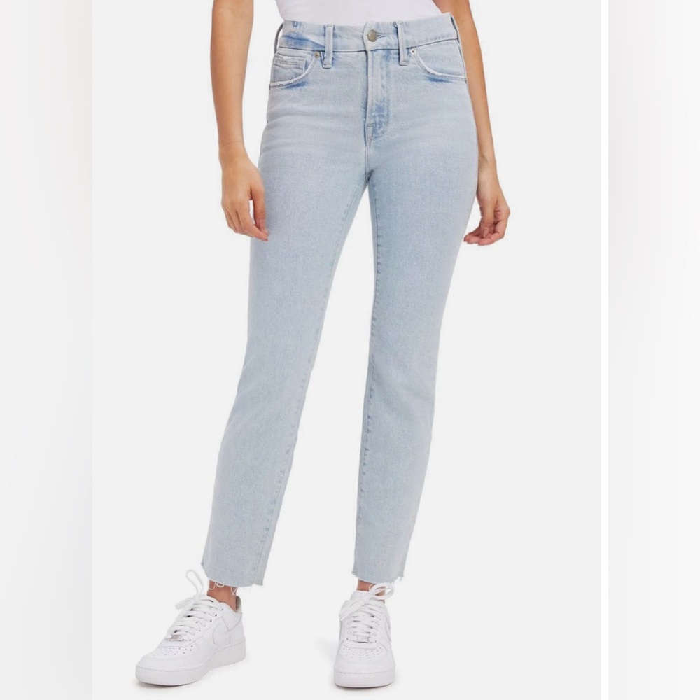 Good American straight raw hem denim
